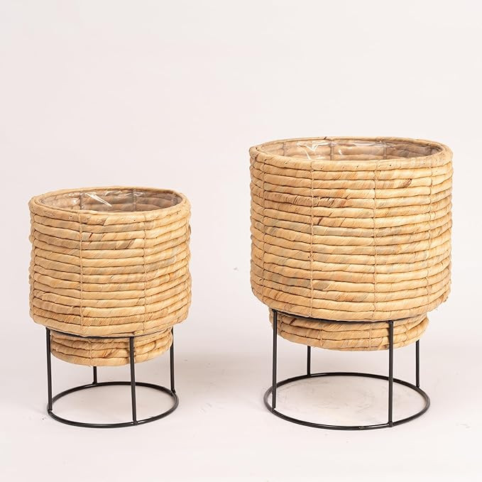 Set of 2 Water Hyacinth Planter Pot with Metal Stand Indoor for Plant, Flower Pots, Succulent Pot... | Amazon (US)