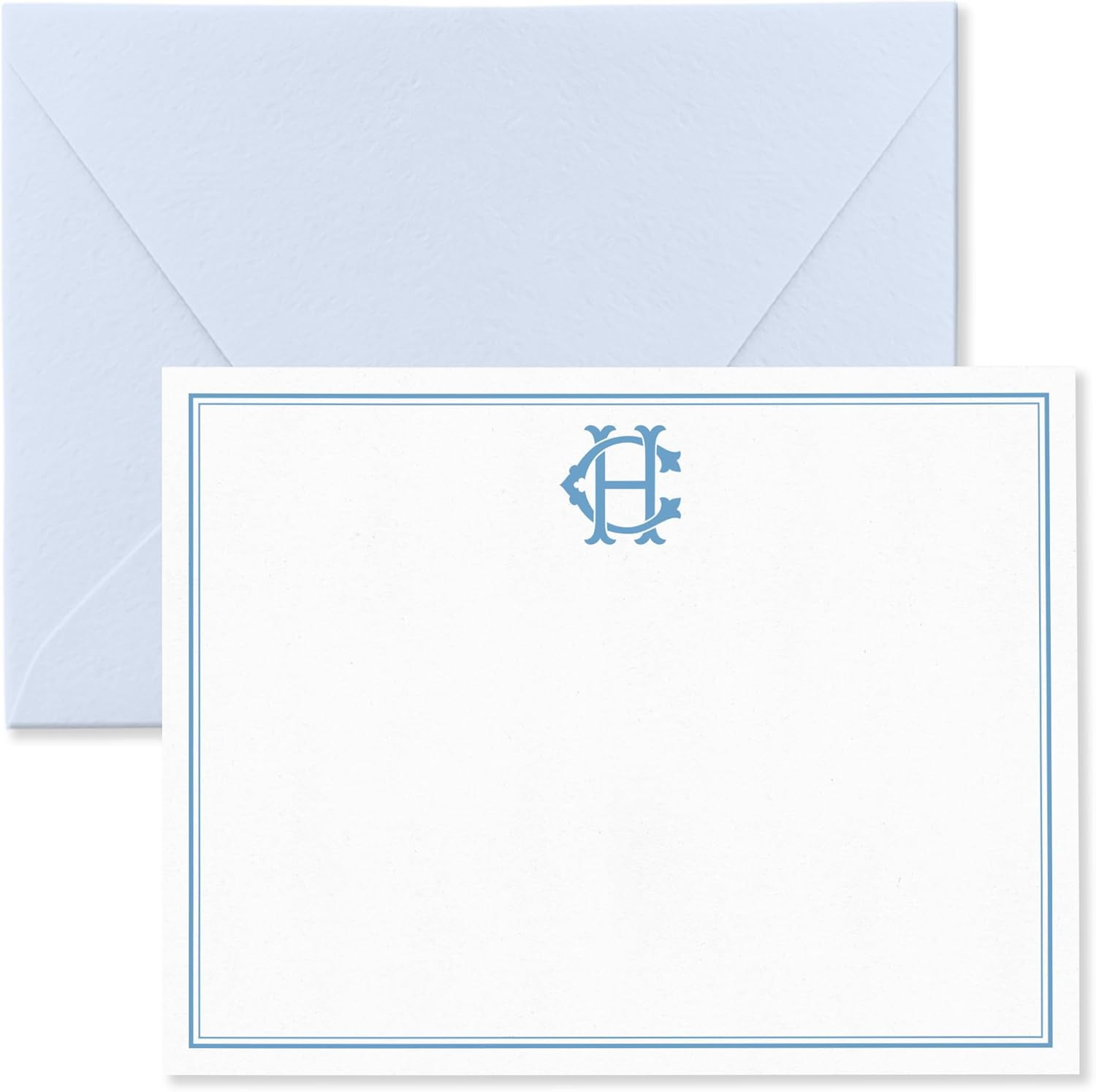 Interlocking Monogram Note Card & Envelope Stationery, Double Border | Amazon (US)