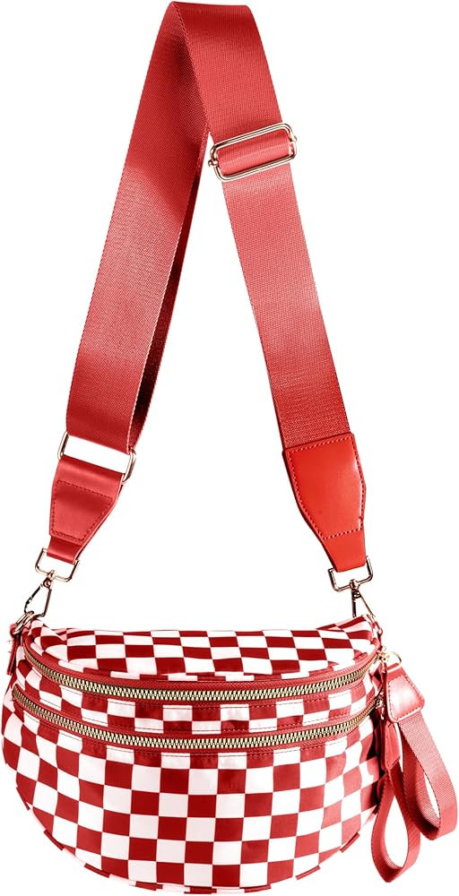 Spacious Checkered Nylon Crossbody Bag Bum Bag Checkered Handbags Wallets for Women | Amazon (US)