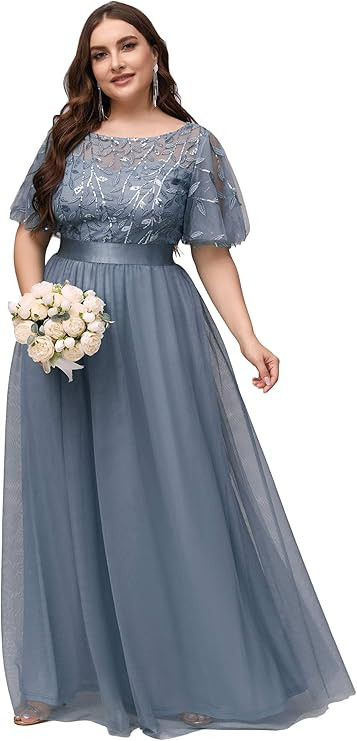 Ever-Pretty Women's Plus Size Round Neck Sequin A-Line Tulle Evening Party Dress for Women 0904-P... | Amazon (US)