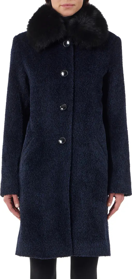 Genuine Shearling Collar Wool & Alpaca Blend Bouclé Coat | Nordstrom