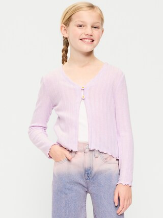 Pointelle-Knit V-Neck Cardigan for Girls | Old Navy (US)