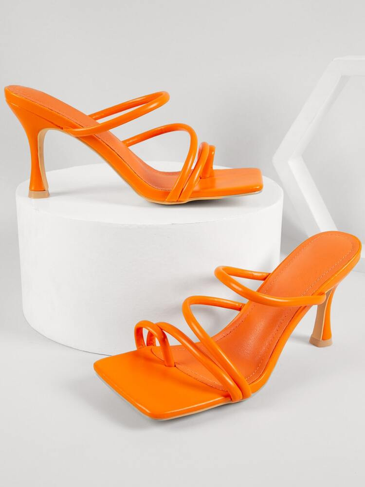 Faux Leather Toe-Loop Slip-On Heels | SHEIN