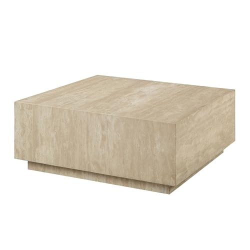 Acme Deon Contemporary Plywood & Travertine Square Coffee Table in Natural Beige | Amazon (US)