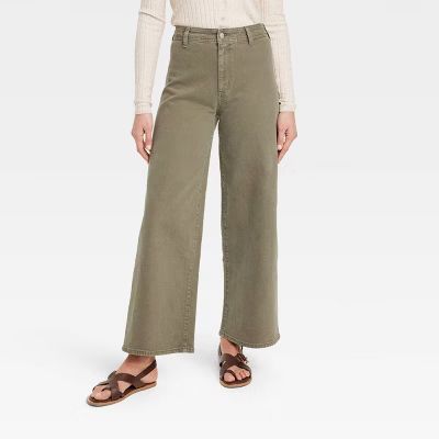 Women's High-Rise Sailor Wide Leg Ankle Jeans - Universal Thread™ Olive Green 4 | Target