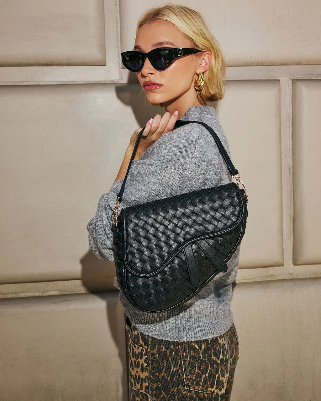 Kalila Faux Leather Woven Saddle Bag | VICI
