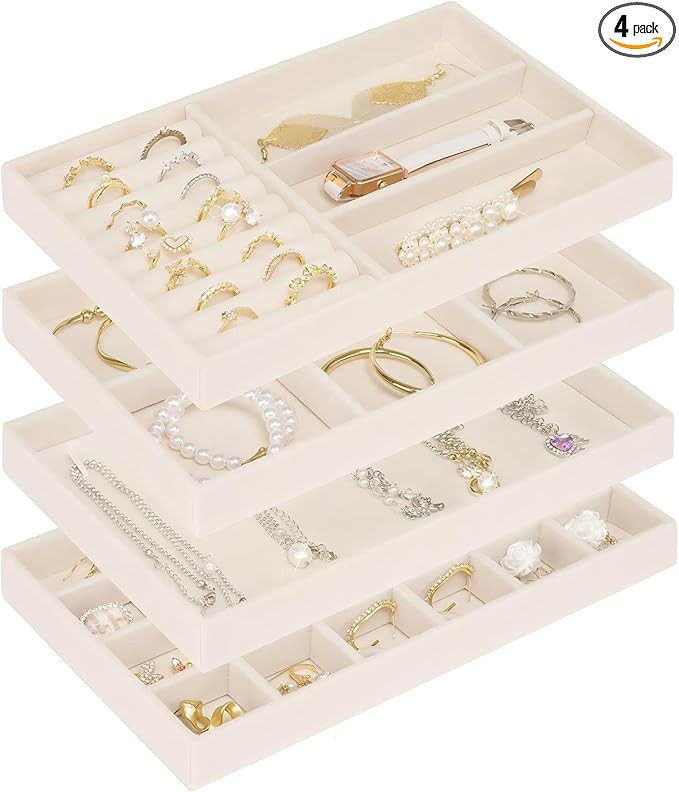 Stackable Jewelry Trays Organizer for Drawer, 4 Set of Jewelry Organizers and Display Case Storag... | Amazon (US)