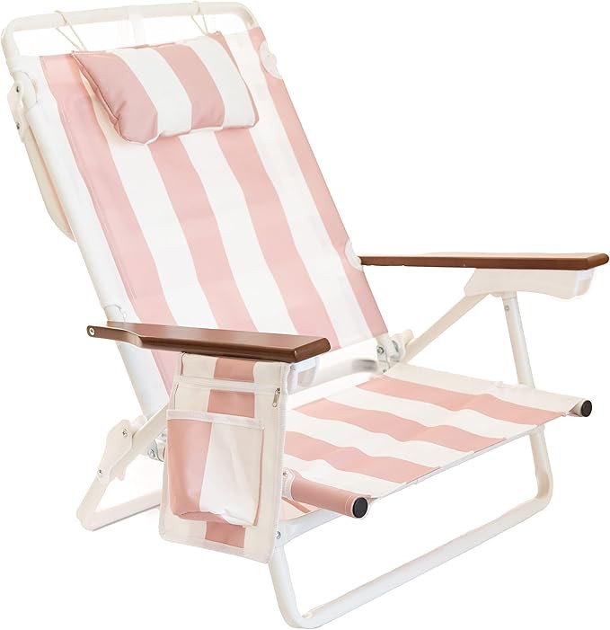 Business & Pleasure Co. Holiday Tommy Chair - Reclining Backpack Beach Chair - Pink Capri Stripe | Amazon (US)