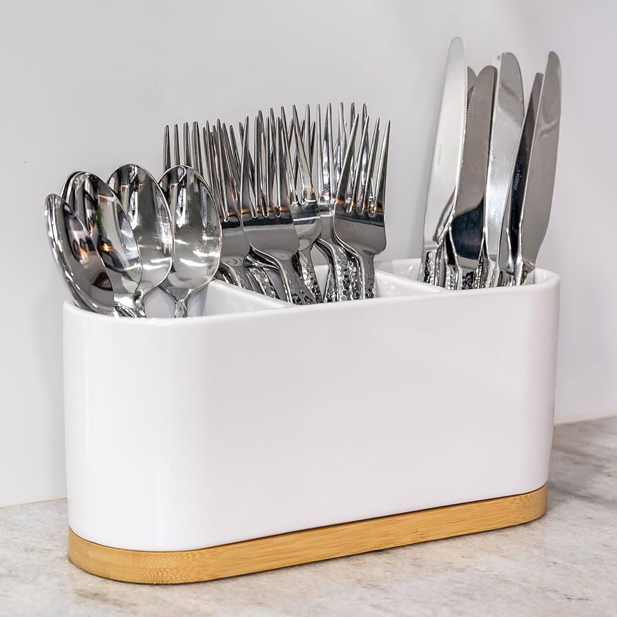 DAILY RITMO Countertop Silverware Holder | Oval Cutlery Caddy | Minimalistic Fork Spoon Knife Ute... | Amazon (US)