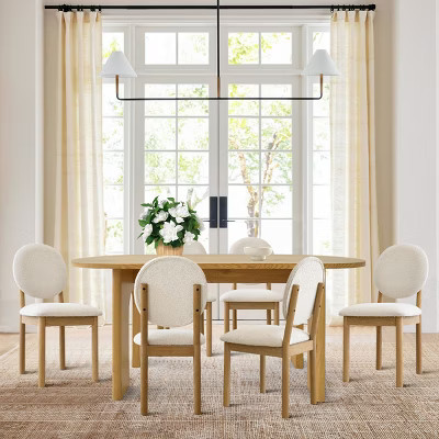 Modern 7-Piece Oval Oak Dining Table Set with 6 Beige Boucle Upholstered Dining Chairs Dining Room Table Chairs for Kitchen-Tanpinhause | Target