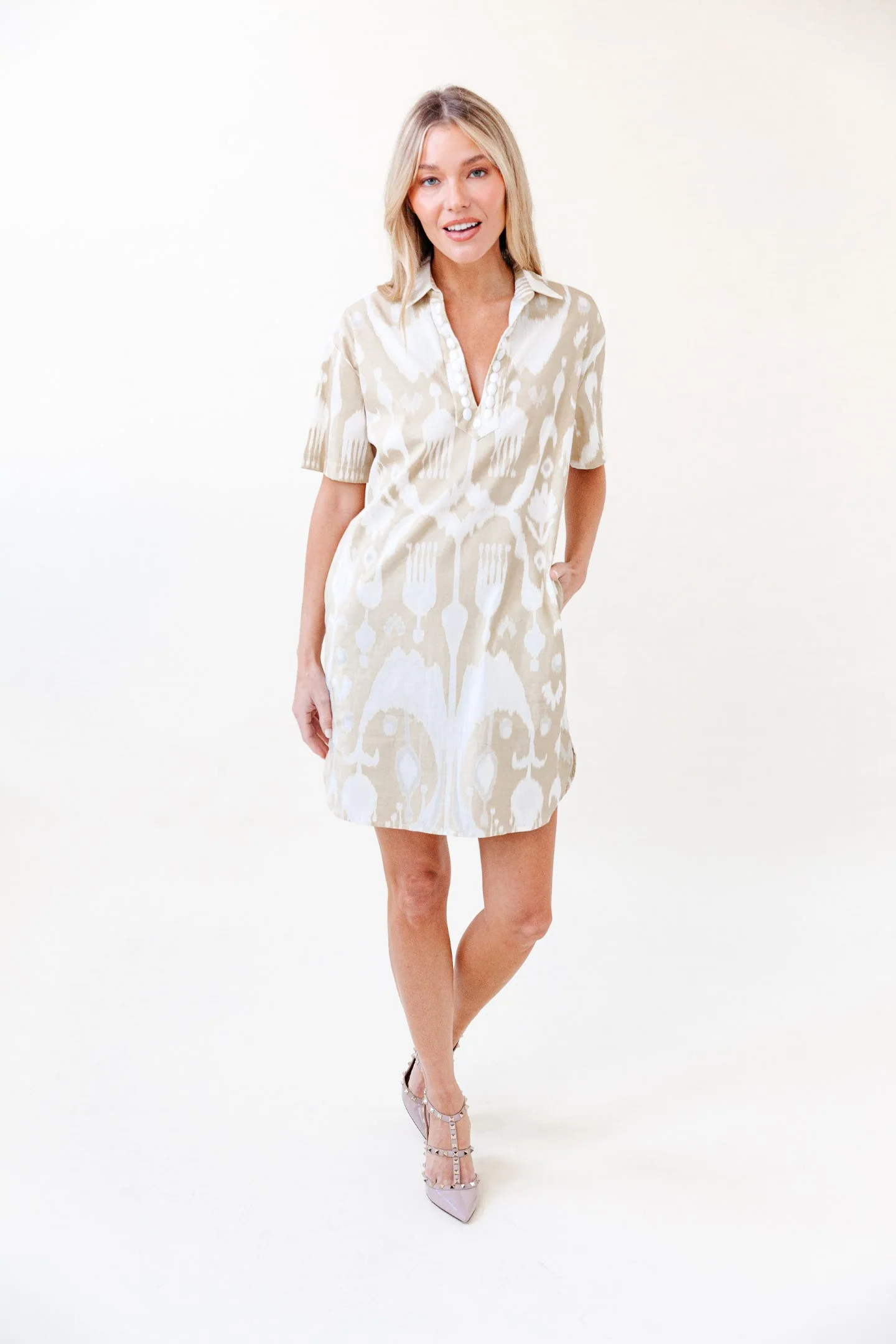 Rhodes Dress in Taupe Ikat | Sheridan French