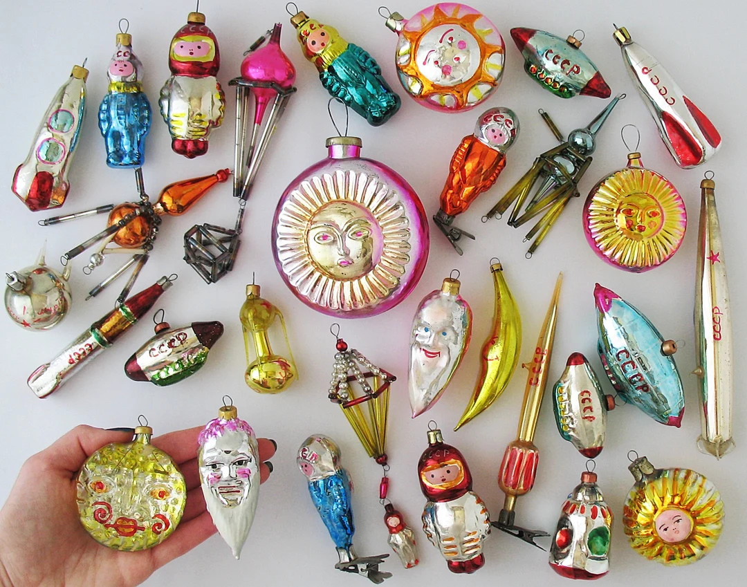 Vintage 50-s Space Ornament, RETRO Christmas Silver-Mercury Glass Home Decor, Xmas Gift Tree Deco... | Etsy (US)