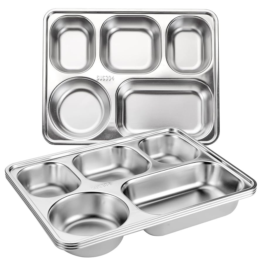 Tebery 3 Pack Stainless Steel Rectangular Divided Plates Tray, 5 Sections Dinner Plates for Adult... | Amazon (US)