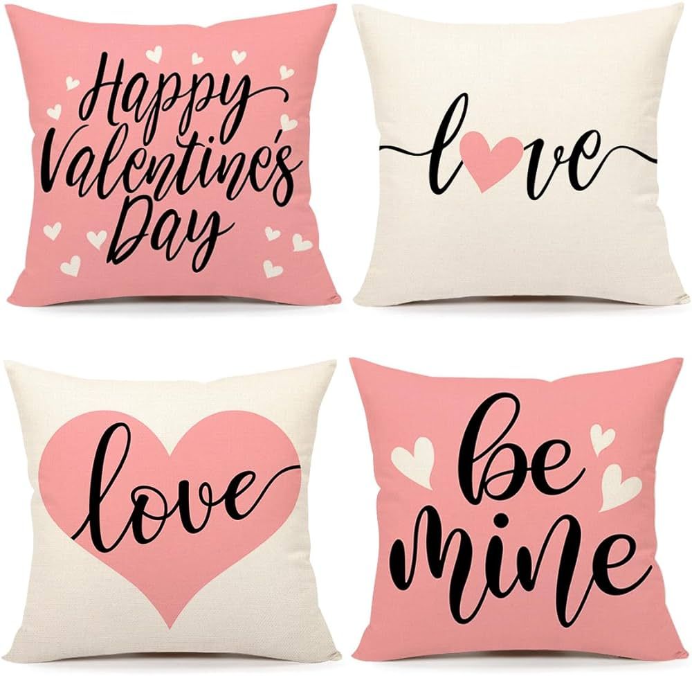 4TH Emotion Valentines Day Pillow Covers 18x18 Set of 4 Spring Farmhouse Decor Pink Love Holiday ... | Amazon (US)