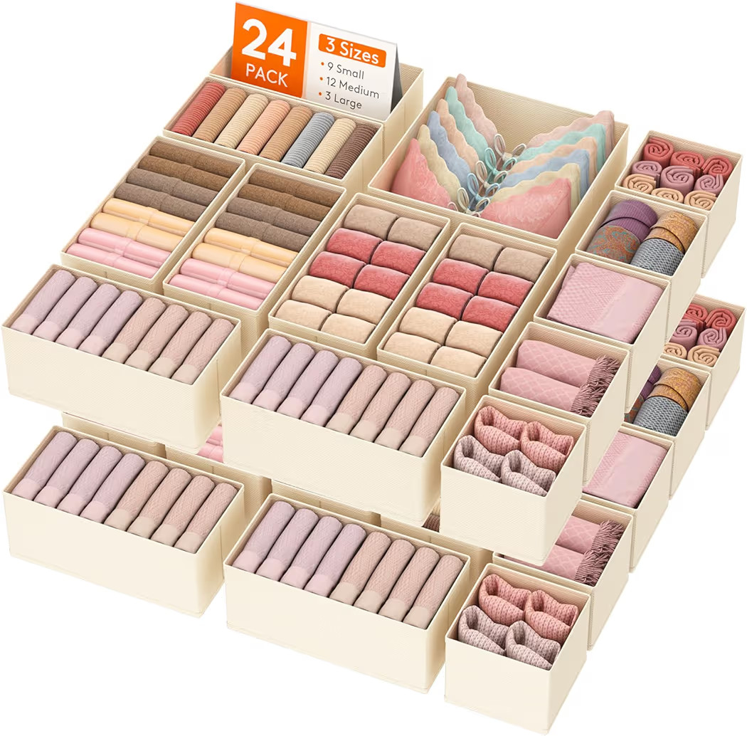 Lifewit 24 Pack Drawer Organizer, Dresser Underwear Drawer Organizer Bins, Foldable Fabric Closet... | Amazon (US)