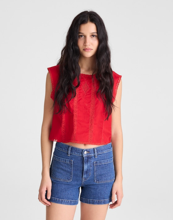 Embroidered Lace-Insert Top | Madewell