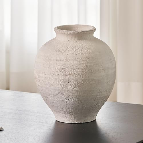 LB2 Large White Ceramic Vase, 11" Tall Zen Style Rustic vase, Terra Cotta Pitcher Vase, Distresse... | Amazon (US)