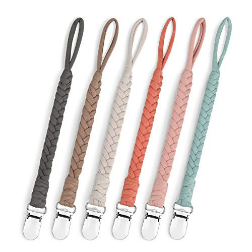 Pacifier Clip for Boys and Girls, Handmade Braided Cotton Baby Pacifier Holder Leash Smoother Clip Fits All Pacifiers Modern Unisex Baby Shower Set 6 Pack | Amazon (US)
