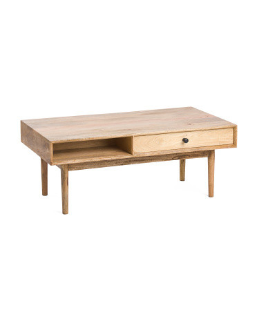 39in Mango Wood Two Sided Coffee Table With Shelf And Drawer | TJ Maxx