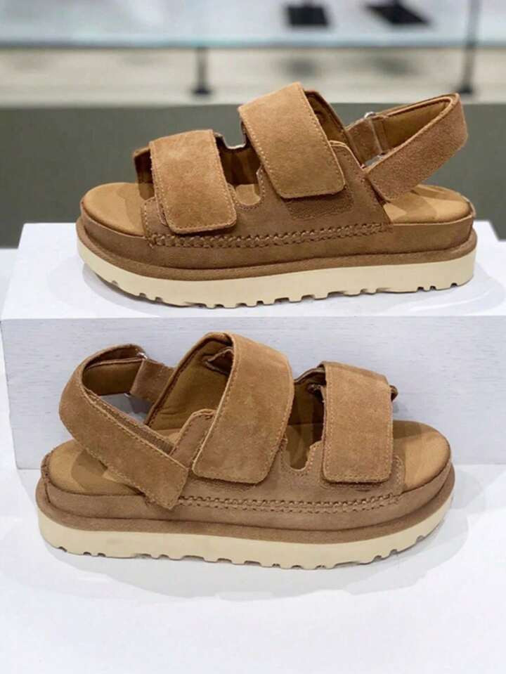 2025 Summer New Thick Bottom Strap Hook And Loop Wedge Sandals Women, Open Toe Platform Roman Bea... | SHEIN