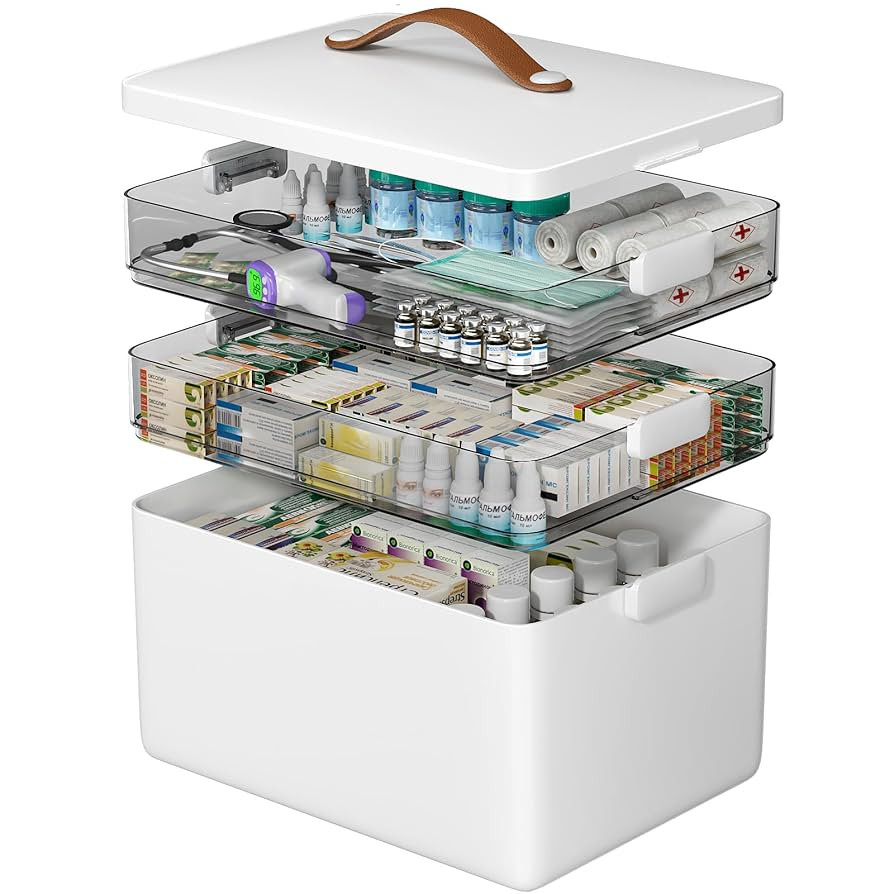 CTIME 3-Tier Medicine Organizer - Portable Medicine Cabinet with Leather Handle, Empty First Aid ... | Amazon (US)