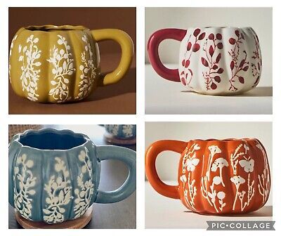 SET 4 NEW ANTHROPOLOGIE FLORAL HARVEST PUMPKIN GOURD MUG ORANGE BLUE GREEN WINE  | eBay | eBay US