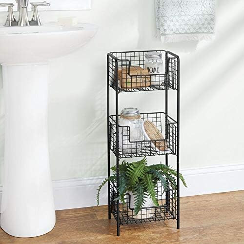 mDesign 3 Tier Vertical Standing Bathroom Shelving Unit, Decorative Metal Storage Organizer Tower Ra | Amazon (US)