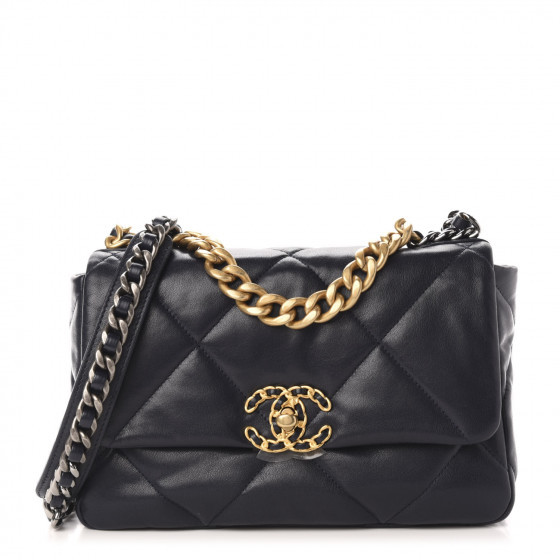 Goatskin Quilted Medium 19 Flap Navy Blue | Fashionphile
