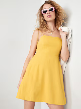 Fit & Flare Tie-Strap Linen-Blend Mini Dress for Women | Old Navy (US)