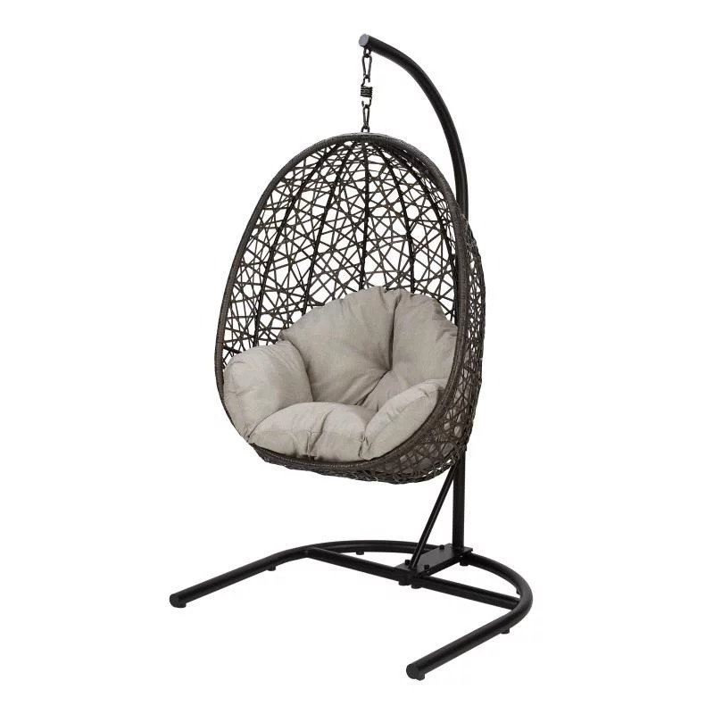 Better Homes & Gardens Lantis Patio Wicker Hanging Egg Chair with Stand - Brown Wicker, Beige Cus... | Walmart (US)
