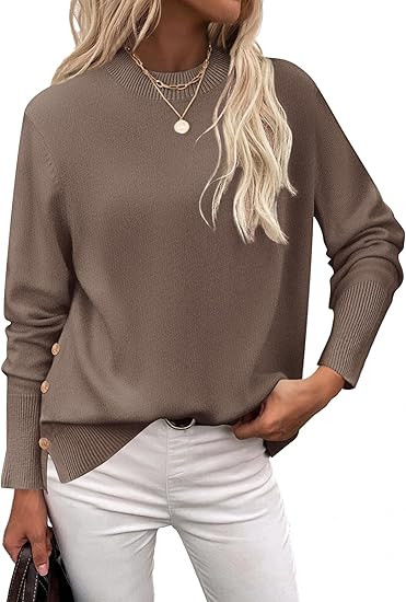 Zeagoo Women's Sweaters Loose Knit Side Button 2025 Fall Fashion Trendy Casual Pullover Tops Clot... | Amazon (US)