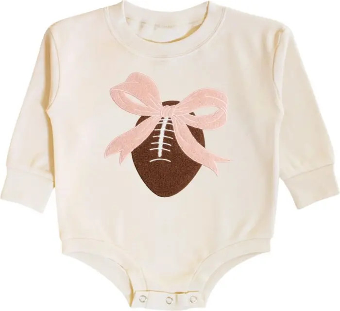Bow Football Patch Long Sleeve Romper | Nordstrom