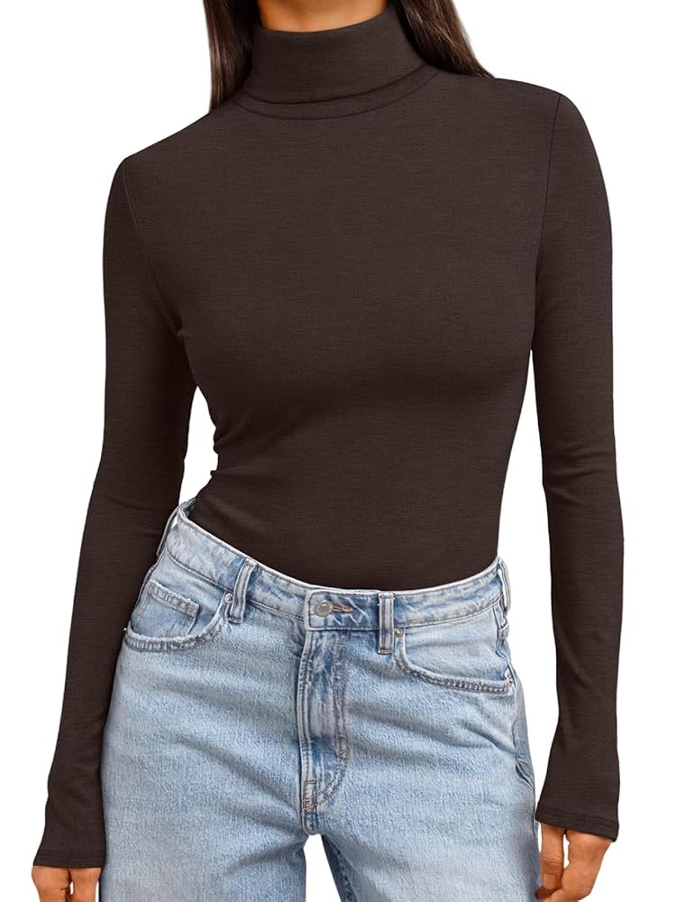 Trendy Queen Women's Turtleneck Long Sleeve Shirts Fall Fashion Basic Thermal Underwear Tops Wint... | Amazon (US)