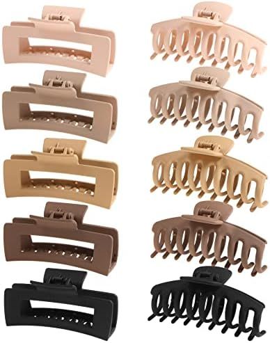 SHALAC Large Claw Clips for Thick Hair, 10 Pack 4.4 Inch, Nonslip Clips Big Hair Claw, Multi Colo... | Amazon (US)