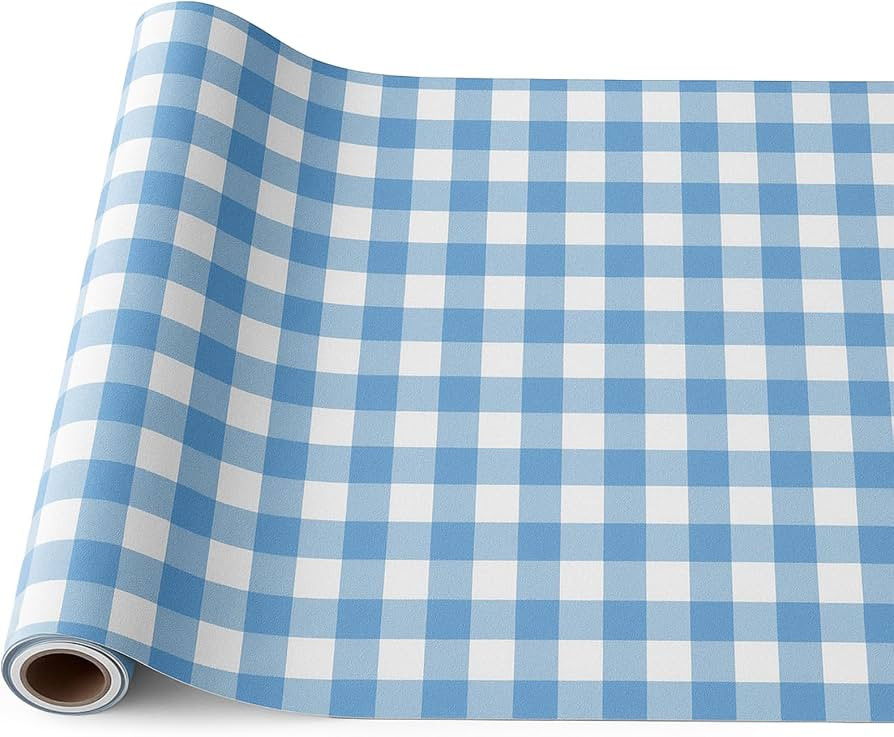 Tinlade Blue White Gingham Paper Table Runner Roll 25' Long x 16" Wide Disposable Checkered Table... | Amazon (US)