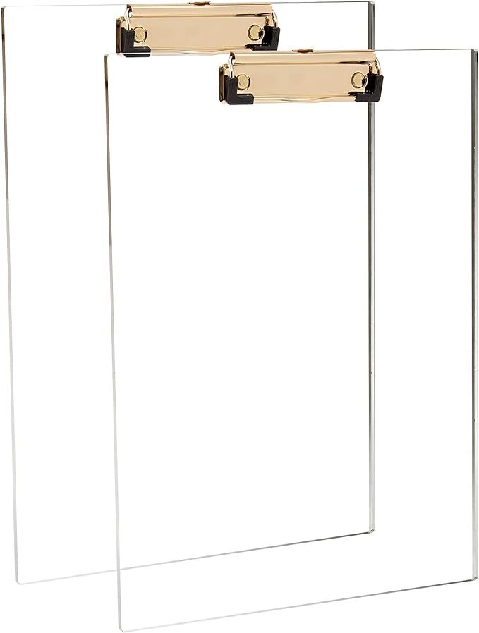 Clear Acrylic Clipboard with Gold Clip, Set 2-Pieces, Fits 9x12 inch - Letter Size Standard, Mode... | Amazon (US)