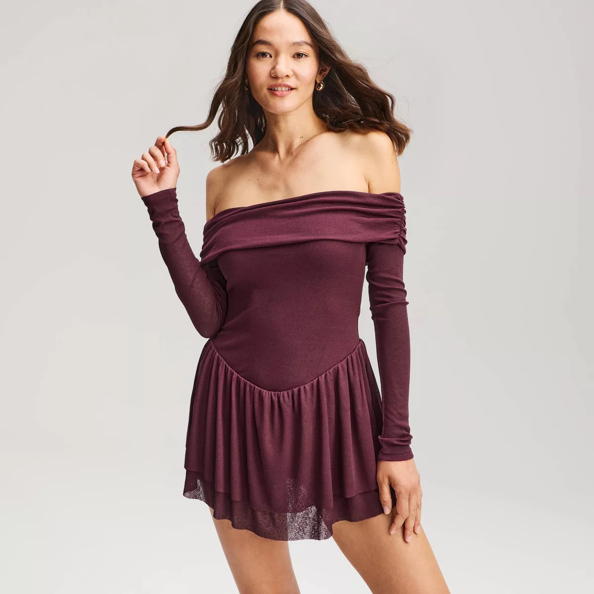 Women's Off the Shoulder Drop-Waist Romper - Wild Fable\u2122 Garnet Red S | Target