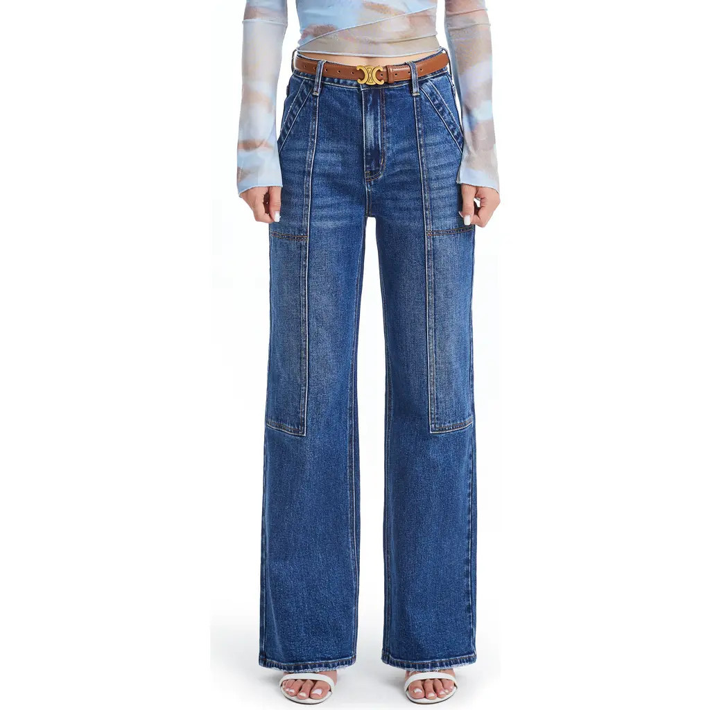Bayeas Seamed High Waist Wide Leg Jeans in Deep Sea at Nordstrom, Size 32 | Nordstrom