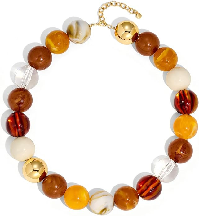 WOWORAMA Colorful Chunky Necklaces for Women 20MM Large Oversized Resin Beaded Necklace Bold Stat... | Amazon (US)