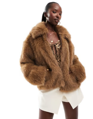 Simmi faux fur zip through jacket in brown | ASOS (Global)