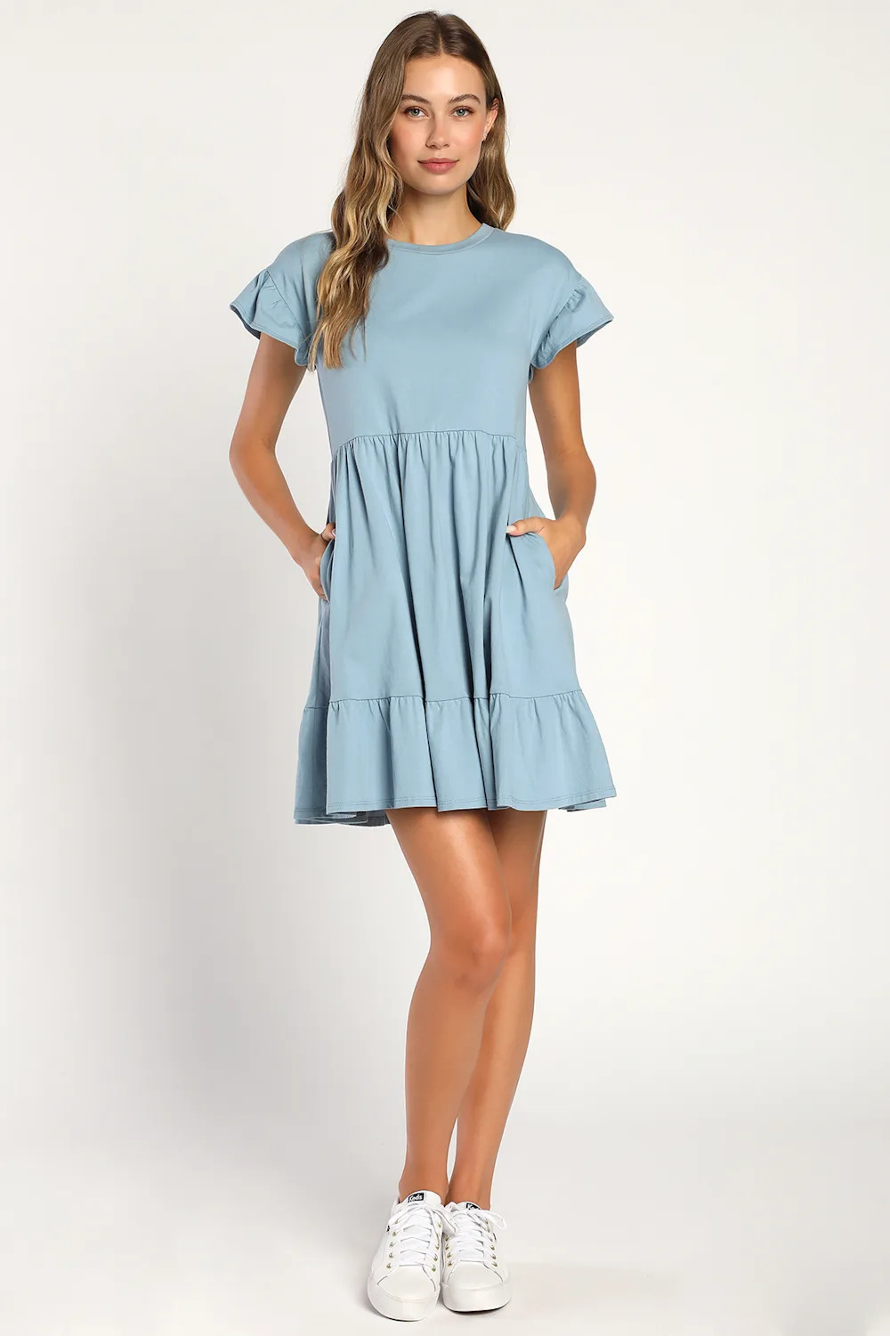 Sweetest Style Dusty Blue Tiered Babydoll Dress | Lulus (US)