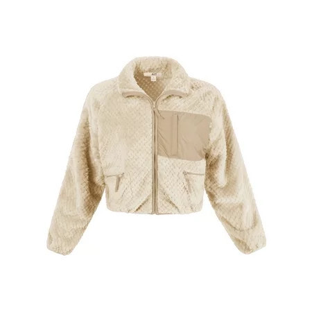 A2Y Women s Cute Sherpa Fuzzy Two Zipper Pockets Front Details Crop Jackets Cream M | Walmart (US)