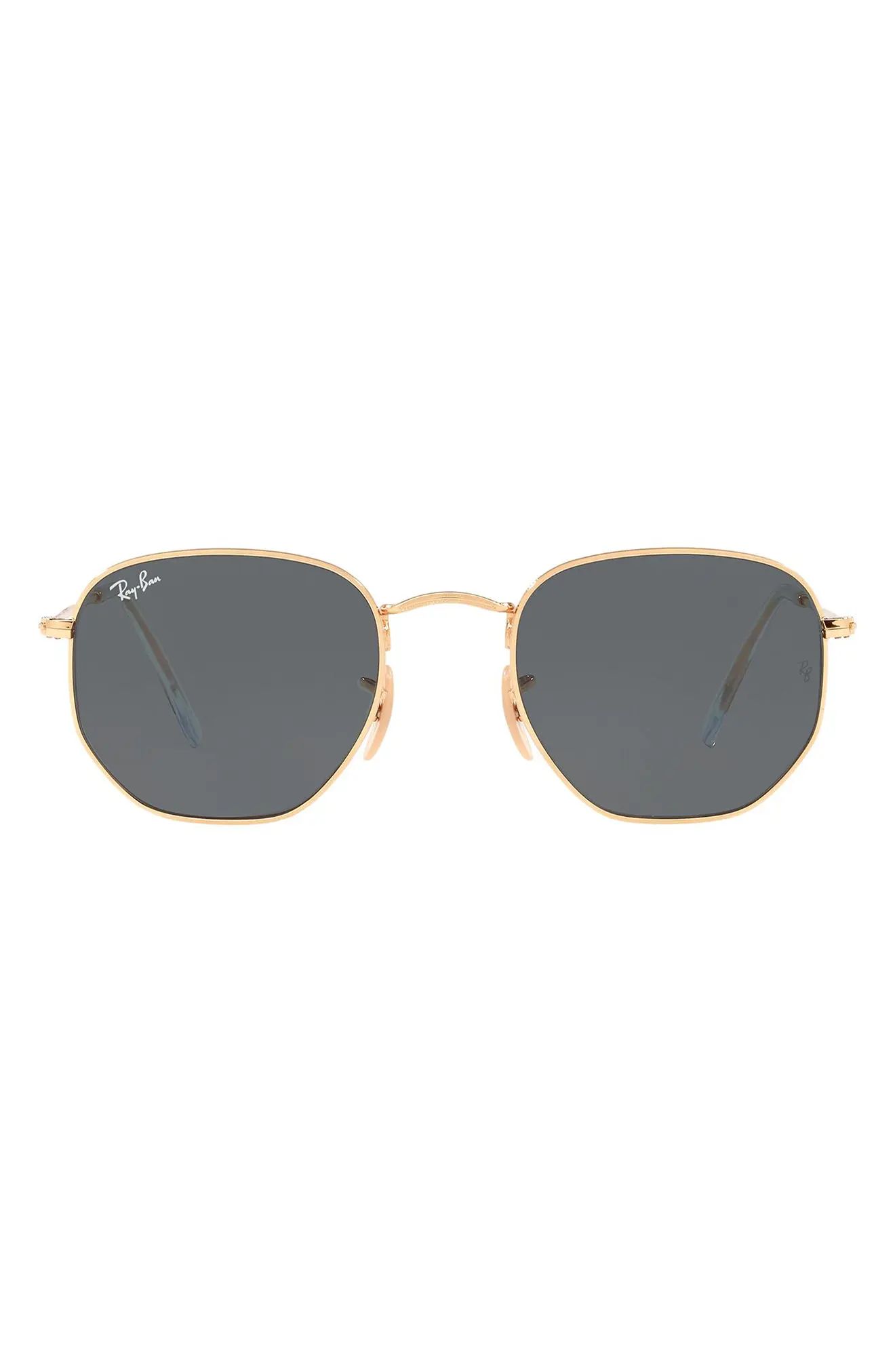 Ray-Ban 51mm Hexagonal Flat Lens Sunglasses - Gold/ Blue Solid | Nordstrom