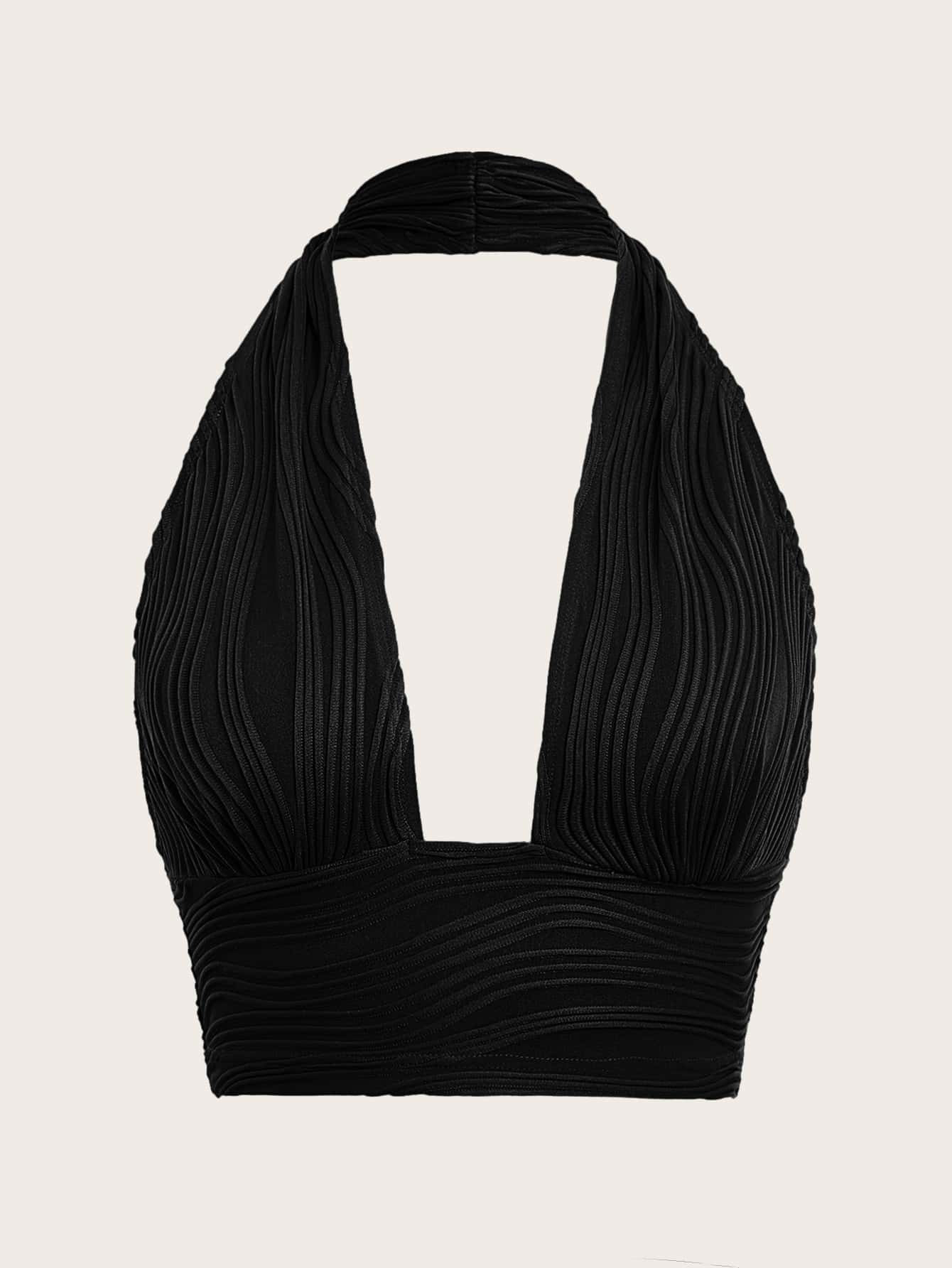 SHEIN ICON Solid Backless Crop Halter Top | SHEIN