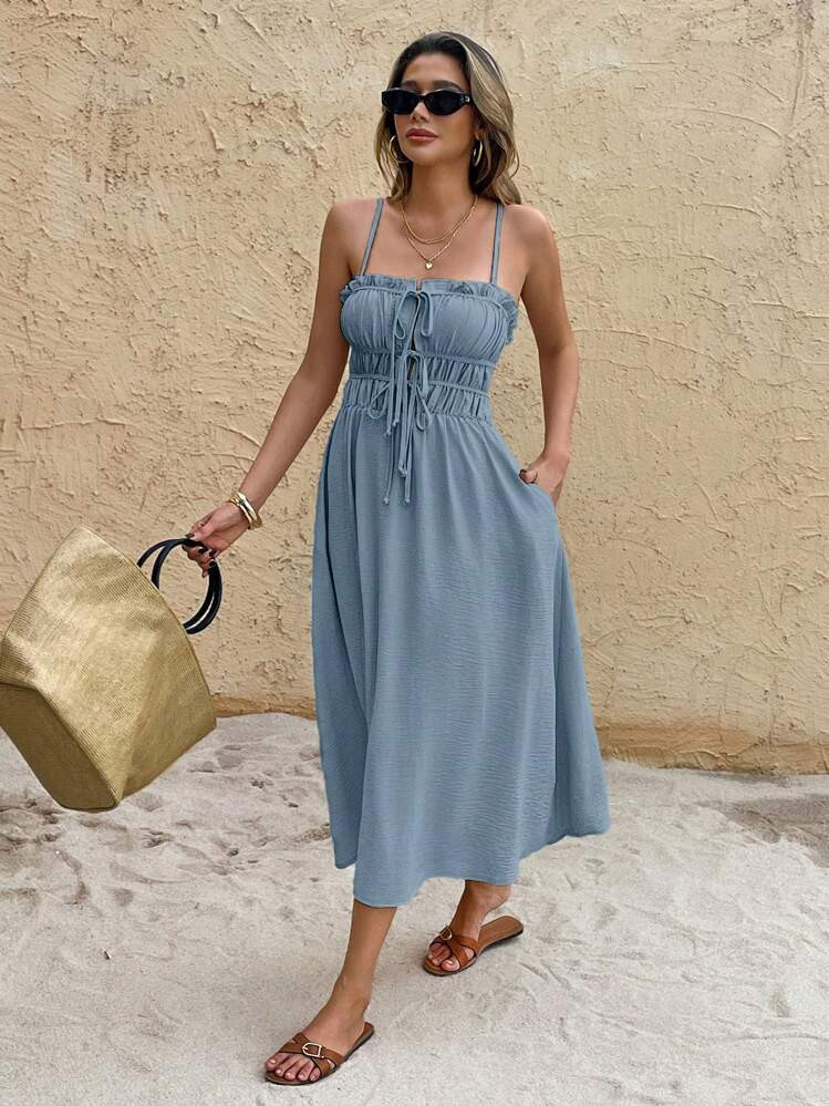 SHEIN Frenchy Women's Vacation Casual Solid Color Spaghetti Strap Mid-Length Dress,Boho Clothes W... | SHEIN