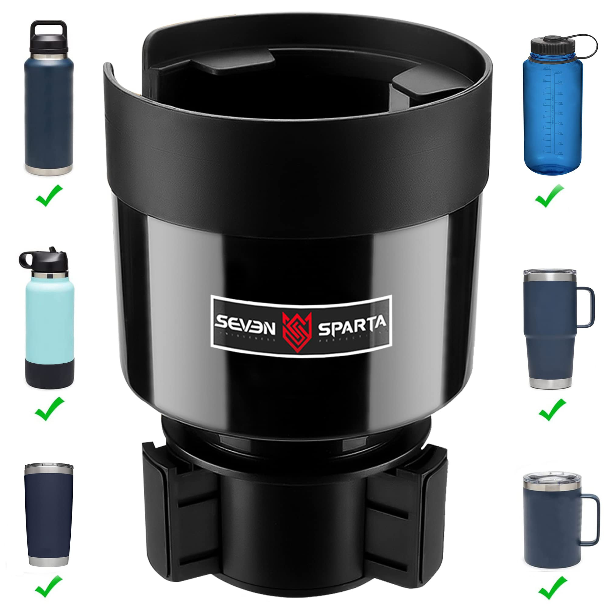 Seven Sparta Car Cup Holder Expander with Adjustable Base, Compatible with Hydro Flasks 32/40 Ounce, Compatible with Yeti Ramblers 20/26/30 Ounce, Other Bottles in 3.4"-3.8" (Black) | Amazon (US)
