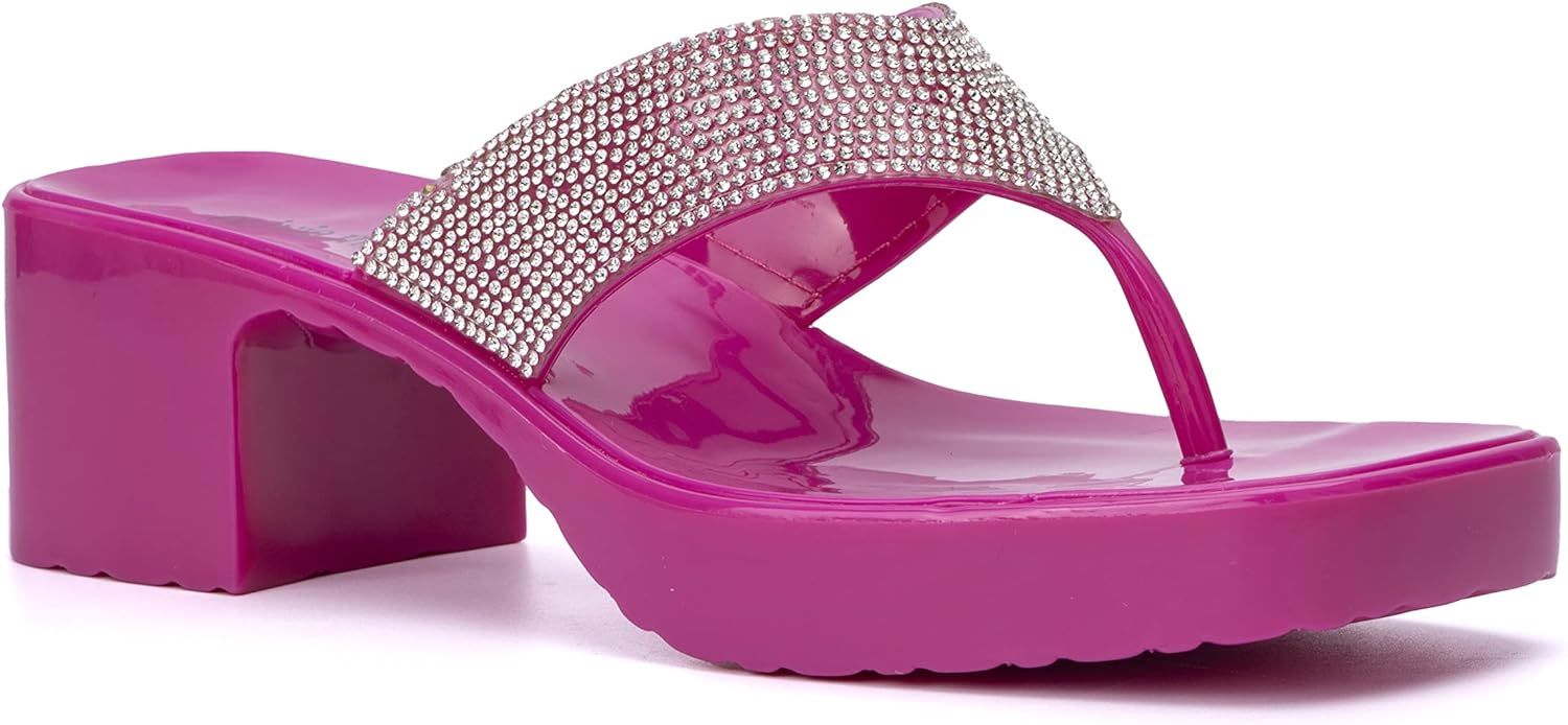 Olivia Miller Women’s Fashion Ladies Shoes, PVC Jelly Geli w Embellished Glitter Rhinestones Th... | Amazon (US)