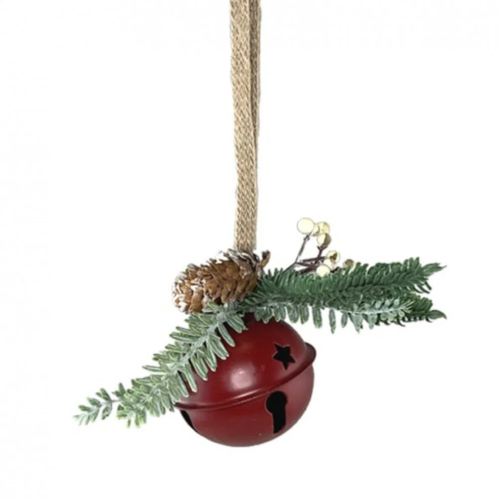 Red Ball Bell With Pine Branch Ornament | Wayfair North America