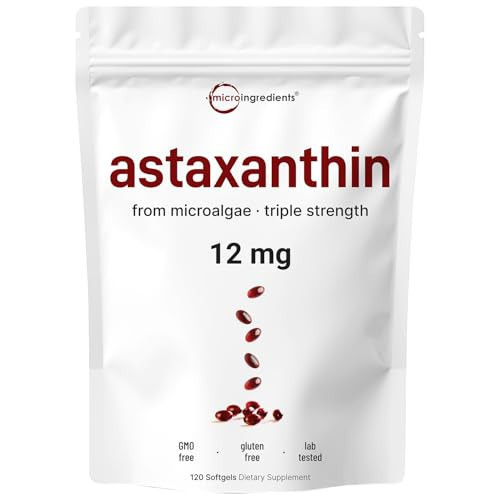 Micro Ingredients Astaxanthin 12mg, 120 Softgels, 4 Month Supply | Premium Astaxanthin Antioxidant Supplements* | Fresh Microalgae Source | Triple Strength, Easy to Swallow, Non-GMO, Soy Free | Amazon (US)