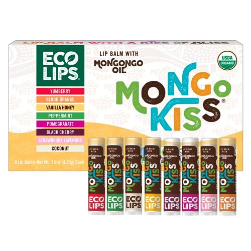 Eco Lips Mongo Kiss Certified Organic Lip Balm Variety 8-pack with Mongongo Oil & Cocoa Butter to Moisturize Dry Chapped Lips | Made in USA | Amazon (US)